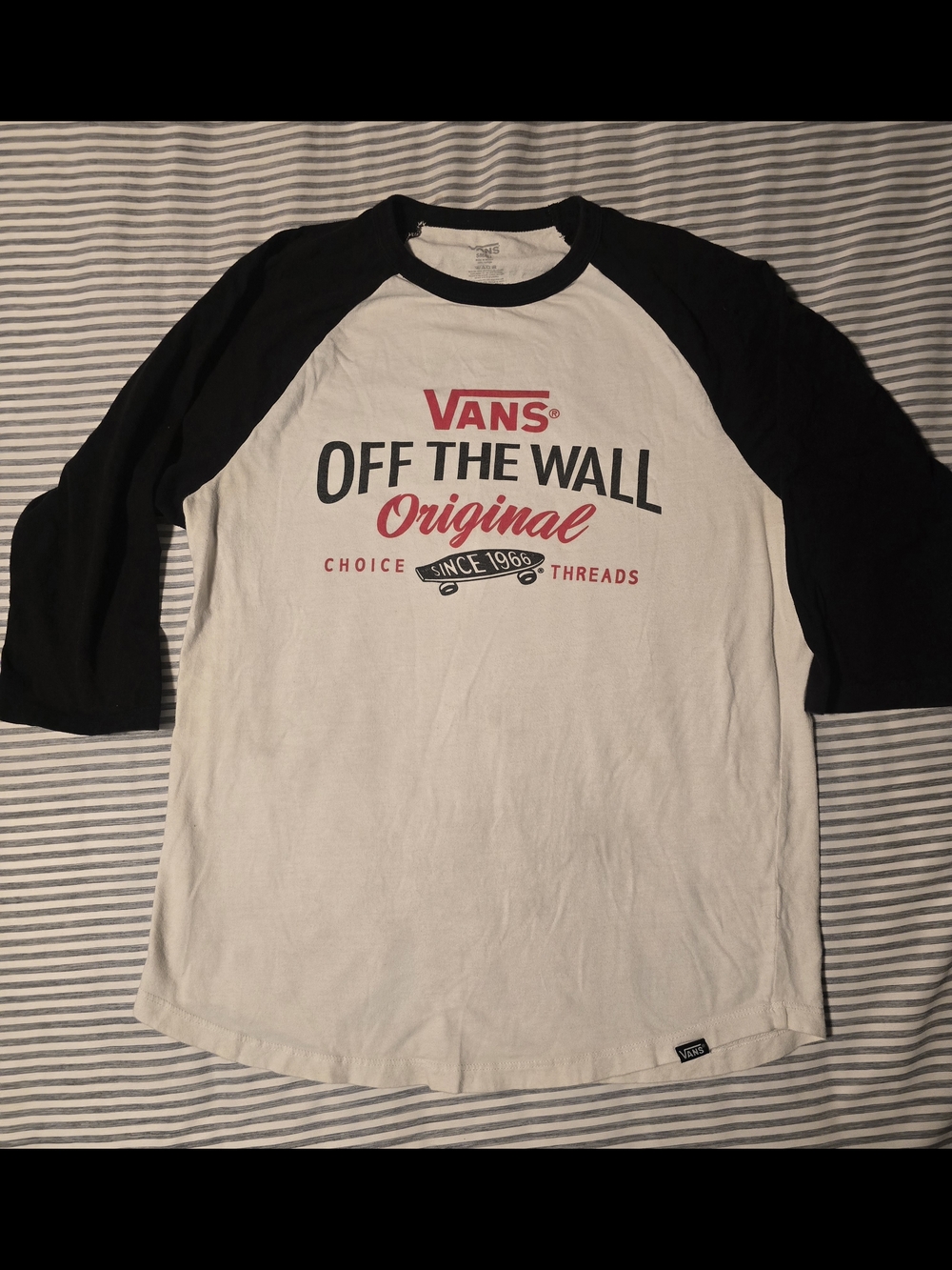 Vans White & Black Raglan 'Off The Wall Original' Long Sleeve Tee